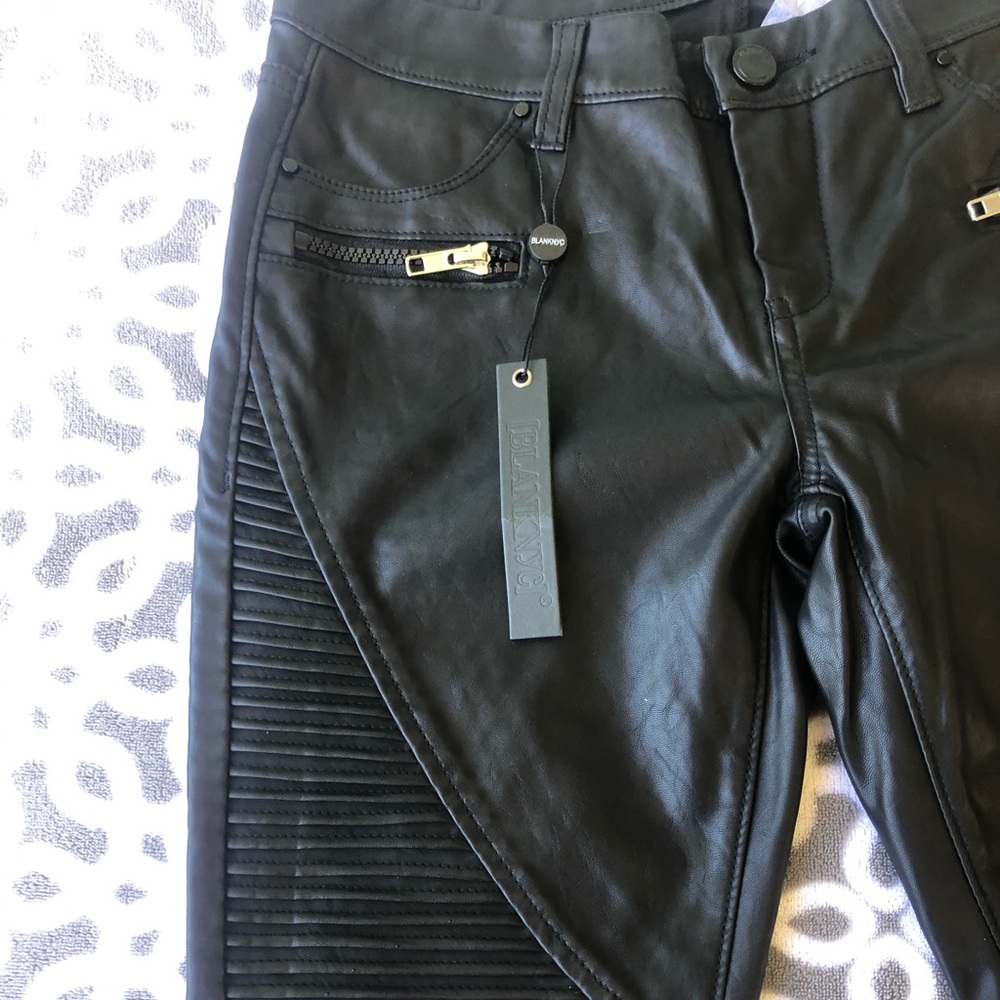 - - BLANK NYC- Black Vegan Leather Moto Pant…